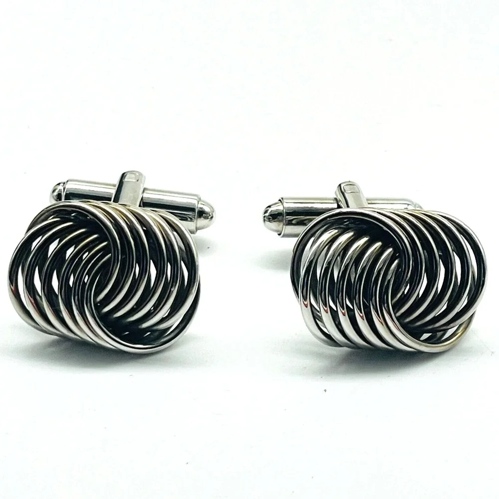Vintage Silver Tone Cufflinks Classic Love Knot Mens Formal
